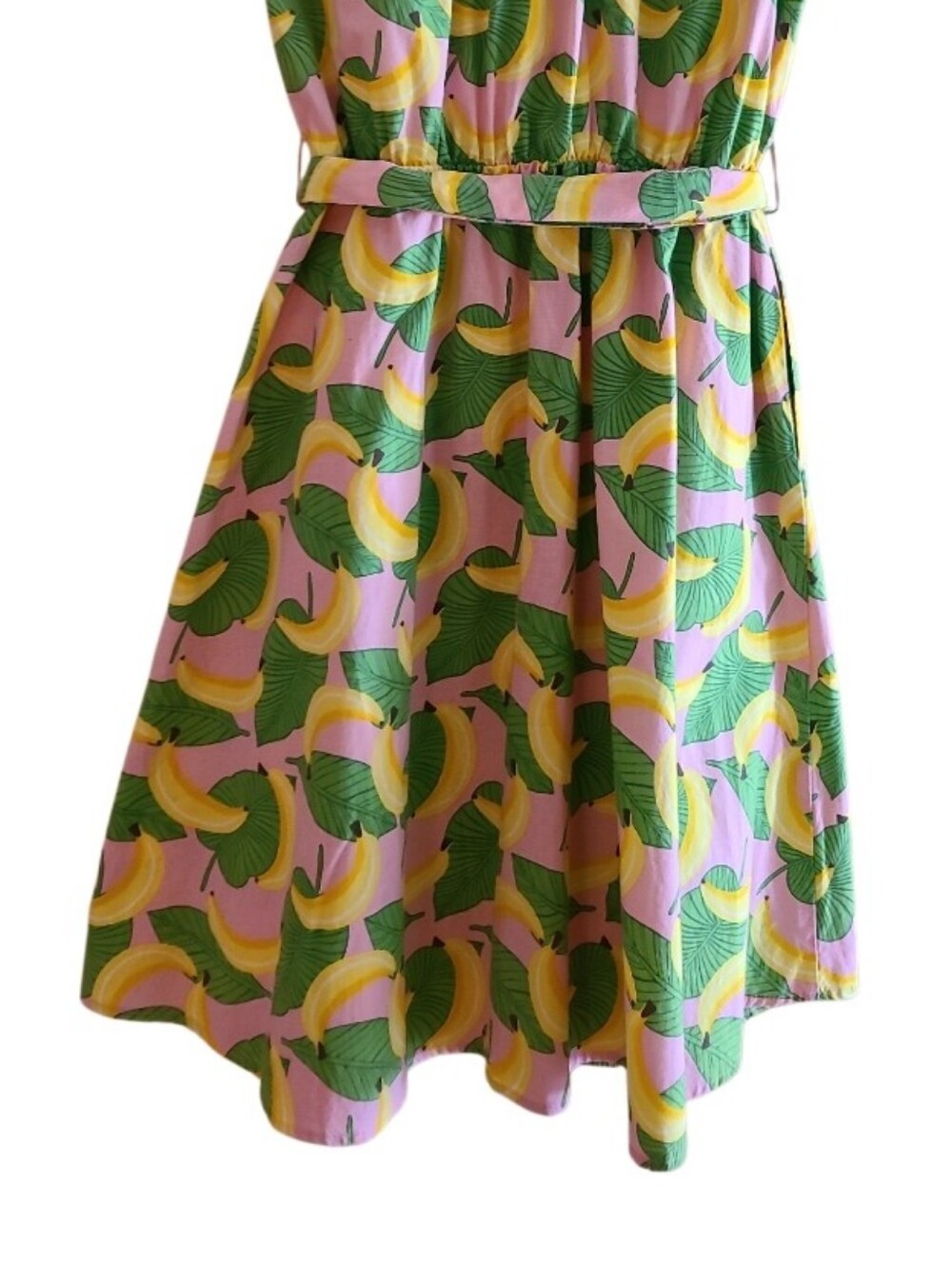 Retrolicious Banana Pattern Button Dress Green Yellow Retro Vintage-y Tie Waist - Picture 14 of 16
